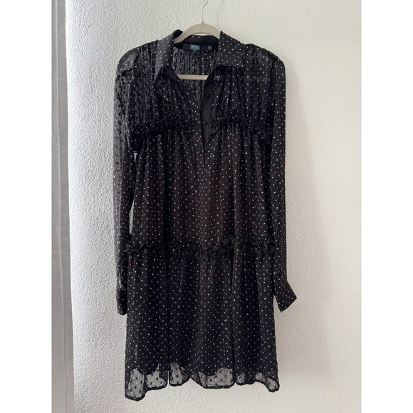Anthropology EVA FRANCO Haven Ruffle Polka Dot Collar TUNIC DRESS BLACK 6 - Picture 6 of 14